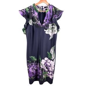 New York & Company Women's XL Tall Ruffled Sleeve Floral Stretch Sheath Dress